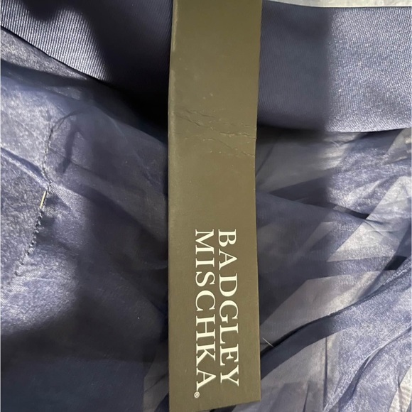 Badgley Mischka Midnight Blue Sheer Sleeve Gown - Picture 9 of 11